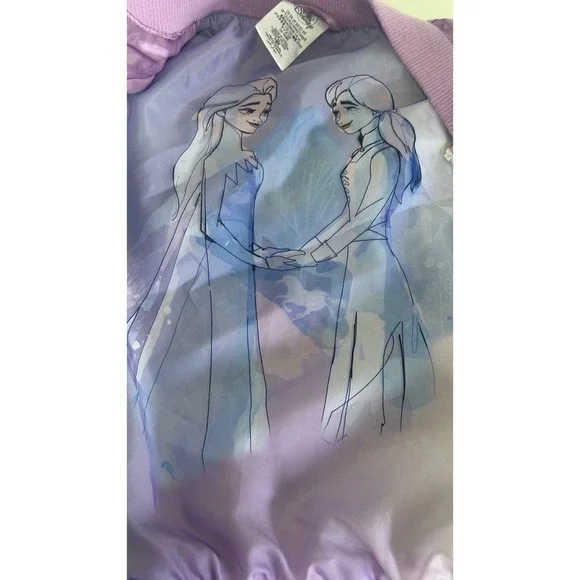 Disney Frozen 2 Elsa Anna Purple Ruffle Bomber Jacket - Size 5/6 - Picture 4 of 9